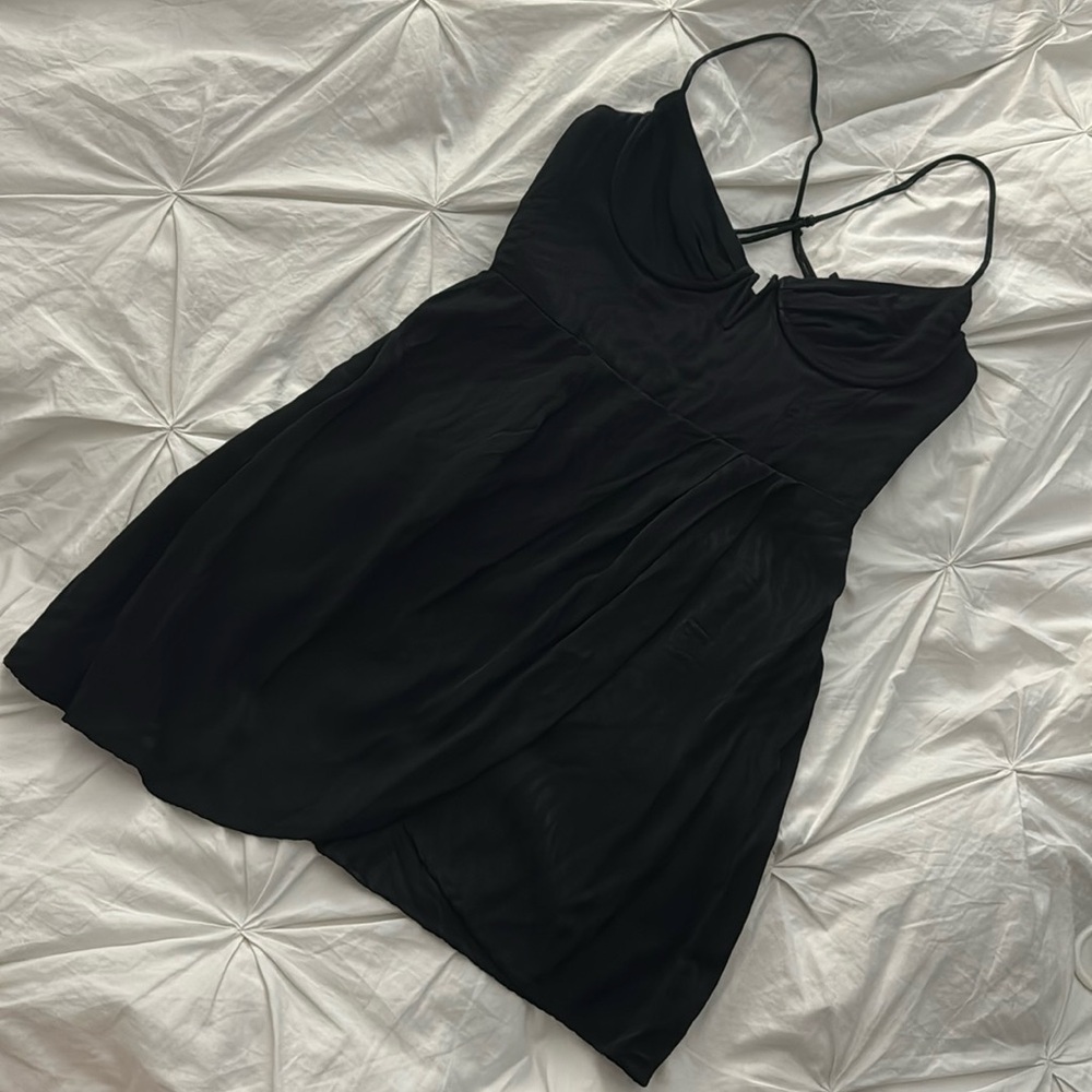 Black dress, ghost zebra print with underwire top